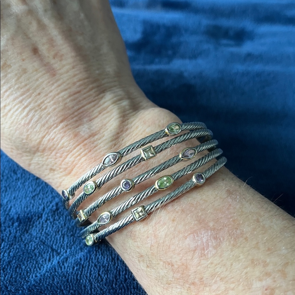 Multi-Stone Cuff Silver Bracelet - Picture 5 of 6